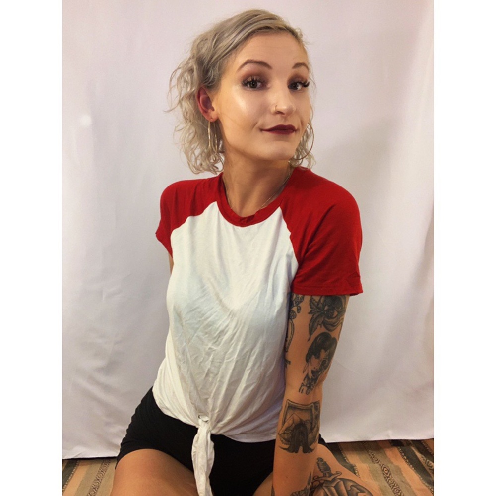 Tie Front Raglan Tee - Picture 3 of 4